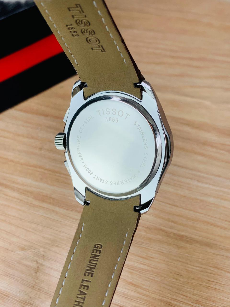 Chronograph Watch with Textured Leather Strap and Multifunction Dial