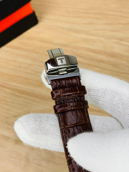 Chronograph Watch with Textured Leather Strap and Multifunction Dial