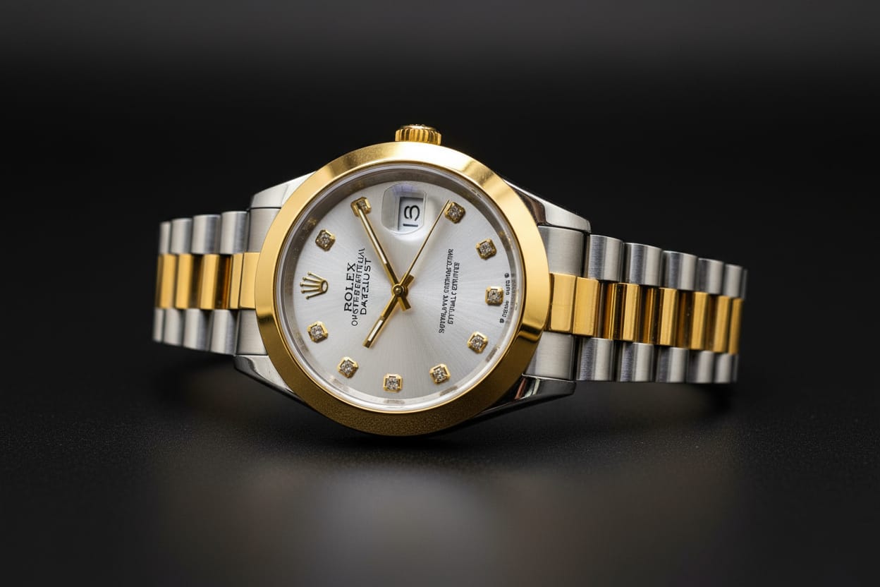 Elegant Gold & Silver Quartz Watch with Date Display