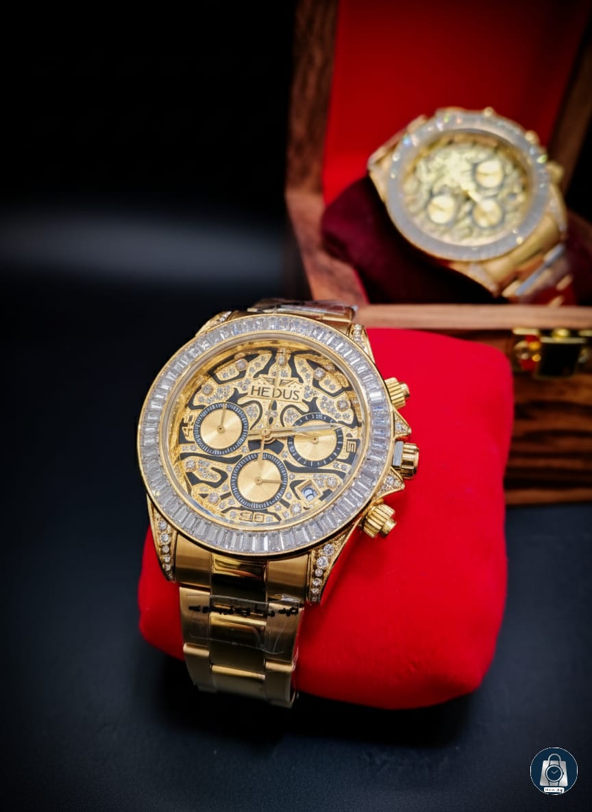Luxury Gold Chronograph Watch with Diamond-Inspired Detailing