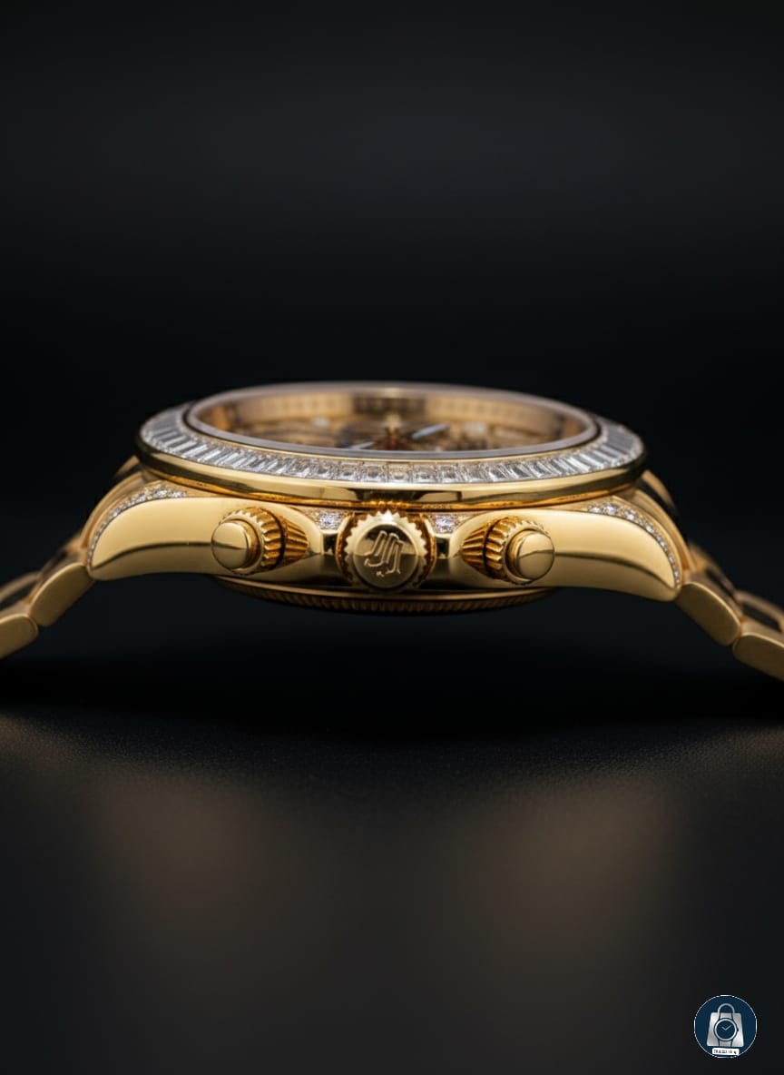 Luxury Gold Chronograph Watch with Diamond-Inspired Detailing