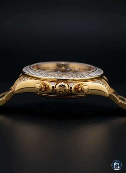 Luxury Gold Chronograph Watch with Diamond-Inspired Detailing