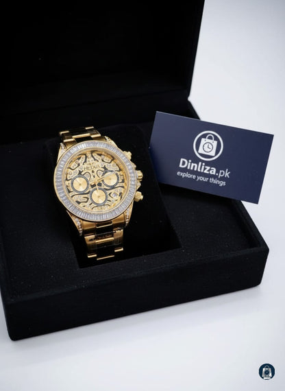 Luxury Gold Chronograph Watch with Diamond-Inspired Detailing